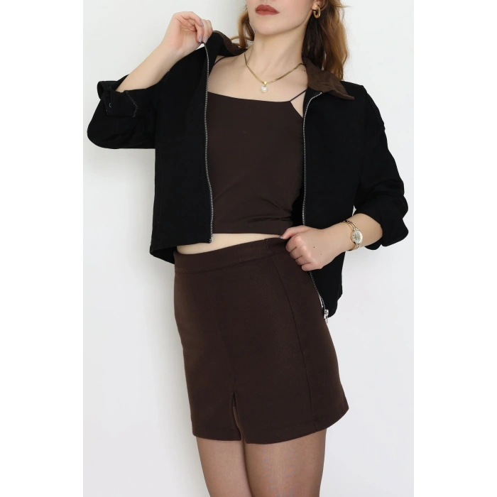 Fermuarlı Kot Ceket Siyah - 1010.2059.