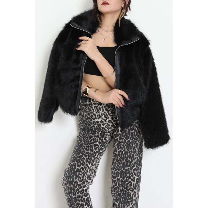 Fermuarlı Kürklü Ceket Siyah - 8780.179.