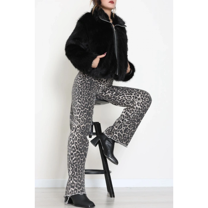 Fermuarlı Kürklü Ceket Siyah - 8780.179.