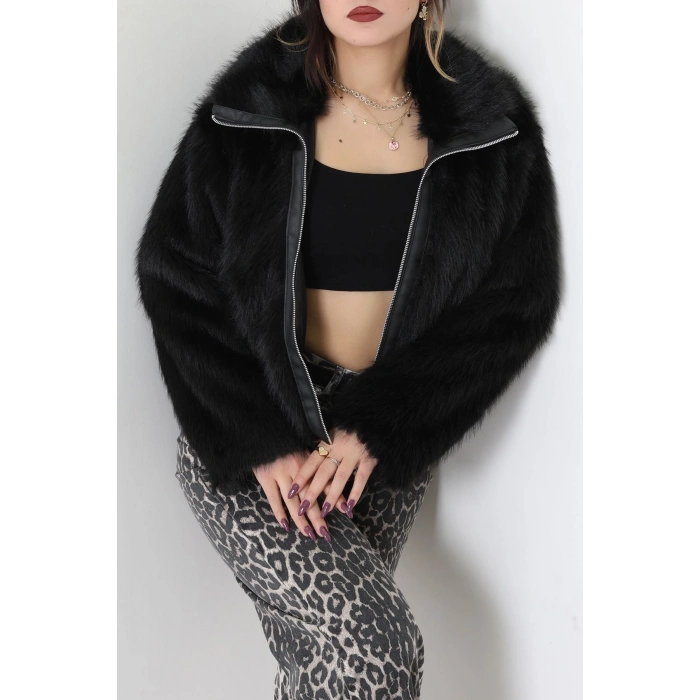 Fermuarlı Kürklü Ceket Siyah - 8780.179.