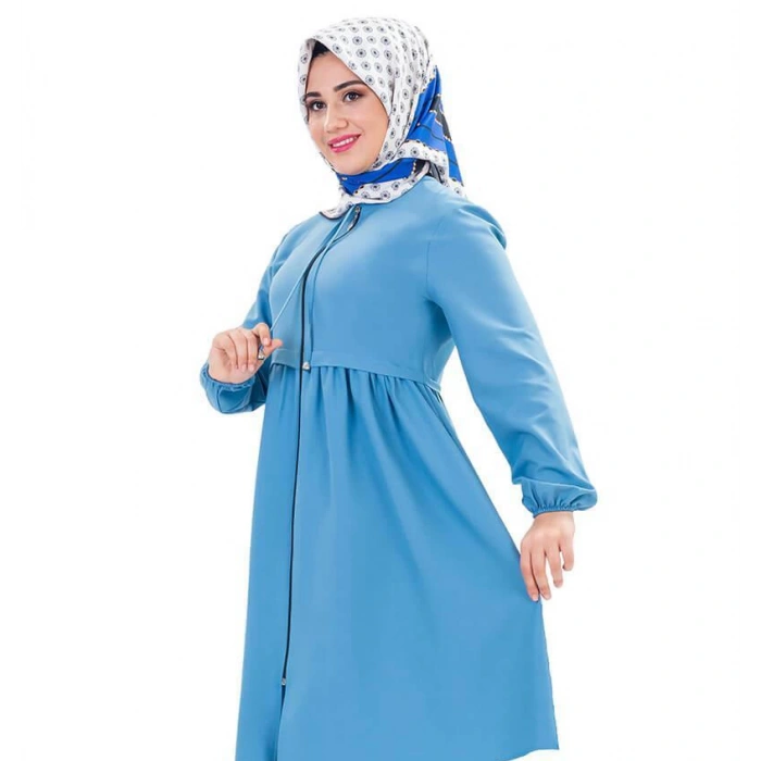 Fermuarlı Mevsimlik Tesettür Kap İndigo