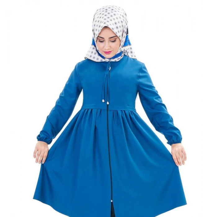 Fermuarlı Mevsimlik Tesettür Kap  Lacivert