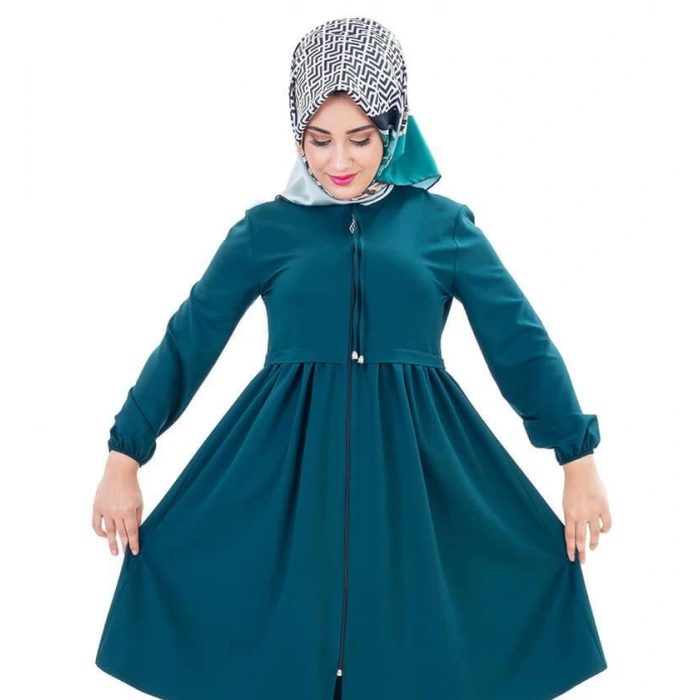 Fermuarlı Mevsimlik Tesettür Kap Zümrüt