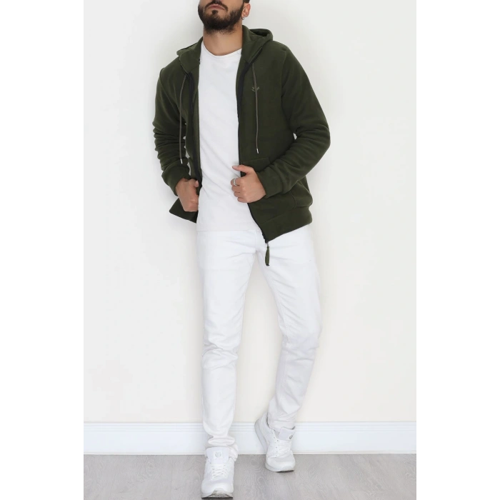 Fermuarlı Polar Erkek Sweat Haki - 42555.1937.