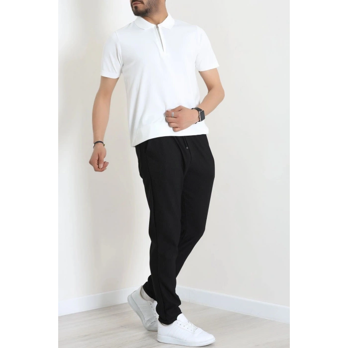 Fermuarlı Polo Yaka Tişört Beyaz - 71596.2167.