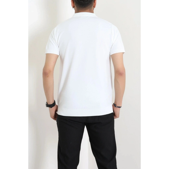 Fermuarlı Polo Yaka Tişört Beyaz - 71596.2167.