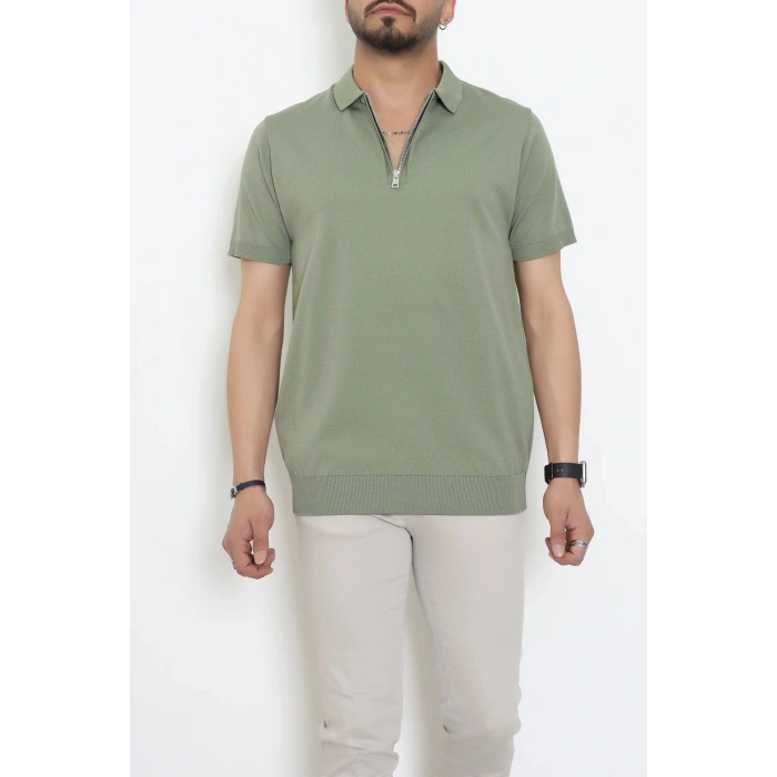 Fermuarlı Polo Yaka Tişört Haki - 71596.2167.