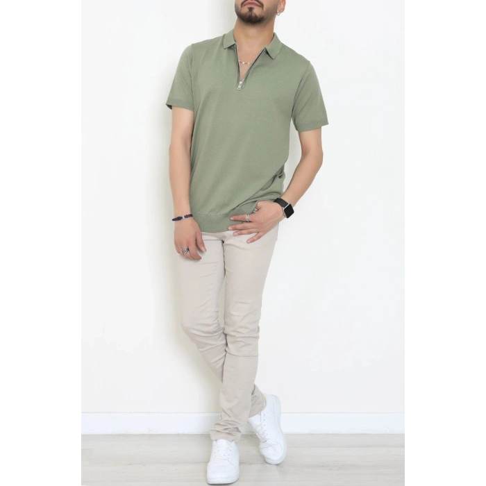 Fermuarlı Polo Yaka Tişört Haki - 71596.2167.