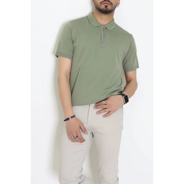 Fermuarlı Polo Yaka Tişört Haki - 71596.2167.