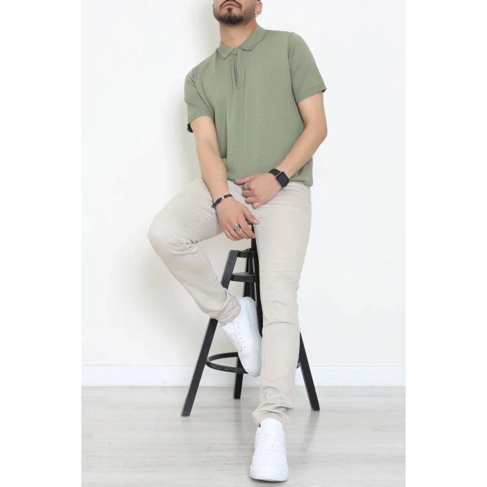 Fermuarlı Polo Yaka Tişört Haki - 71596.2167.