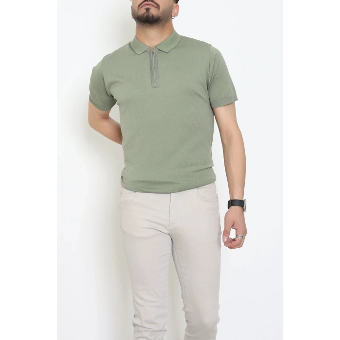Fermuarlı Polo Yaka Tişört Haki - 71596.2167.