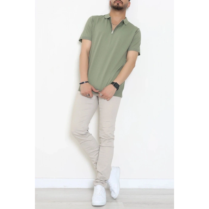 Fermuarlı Polo Yaka Tişört Haki - 71596.2167.