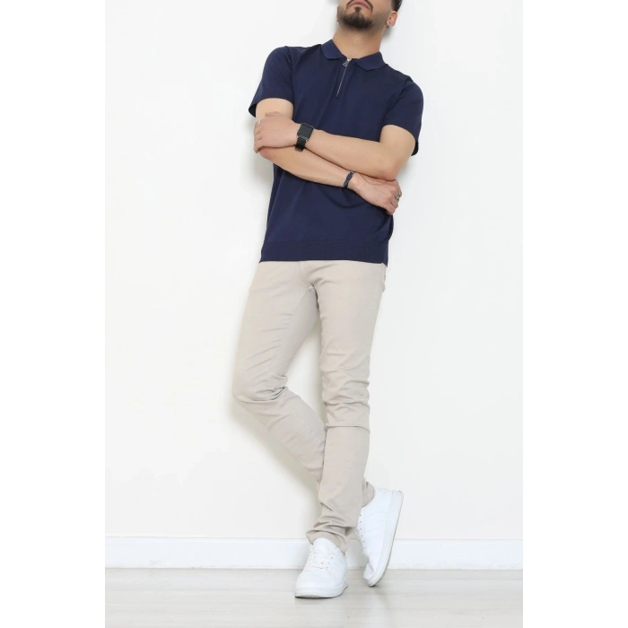 Fermuarlı Polo Yaka Tişört Lacivert - 71596.2167.