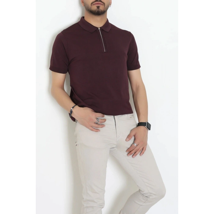 Fermuarlı Polo Yaka Tişört Mürdüm - 71596.2167.