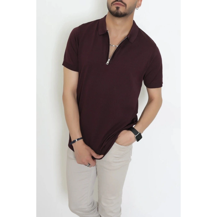 Fermuarlı Polo Yaka Tişört Mürdüm - 71596.2167.