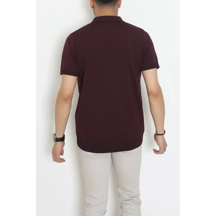 Fermuarlı Polo Yaka Tişört Mürdüm - 71596.2167.