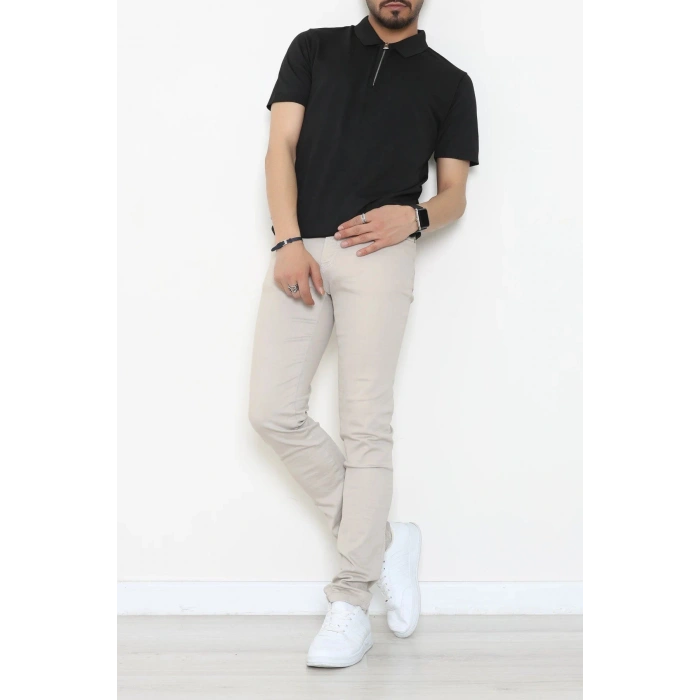Fermuarlı Polo Yaka Tişört Siyah - 71596.2167.