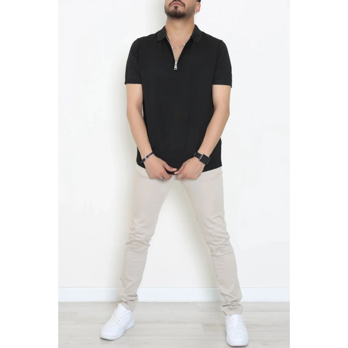 Fermuarlı Polo Yaka Tişört Siyah - 71596.2167.