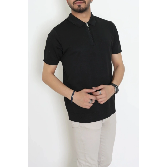 Fermuarlı Polo Yaka Tişört Siyah - 71596.2167.