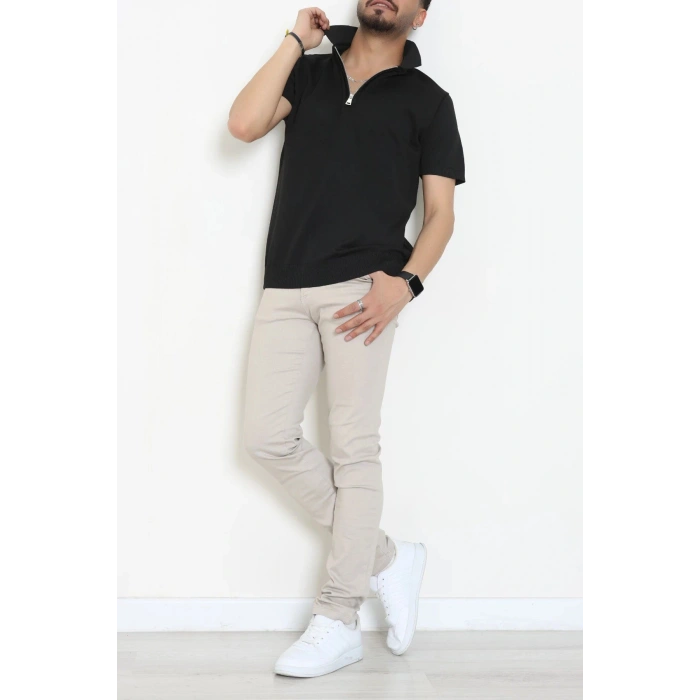 Fermuarlı Polo Yaka Tişört Siyah - 71596.2167.