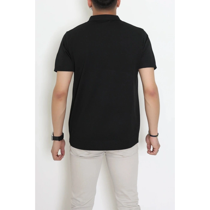 Fermuarlı Polo Yaka Tişört Siyah - 71596.2167.