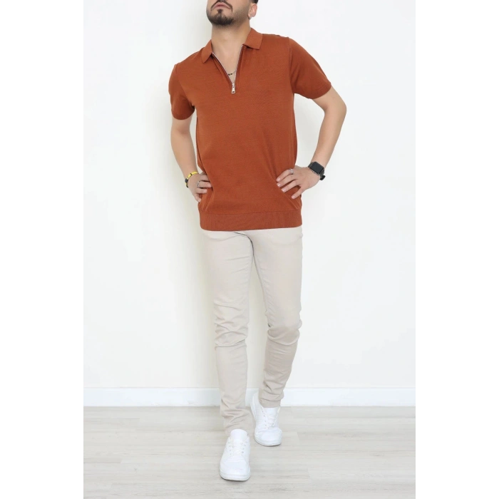 Fermuarlı Polo Yaka Tişört Tarçın - 71596.2167.