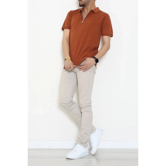 Fermuarlı Polo Yaka Tişört Tarçın - 71596.2167.