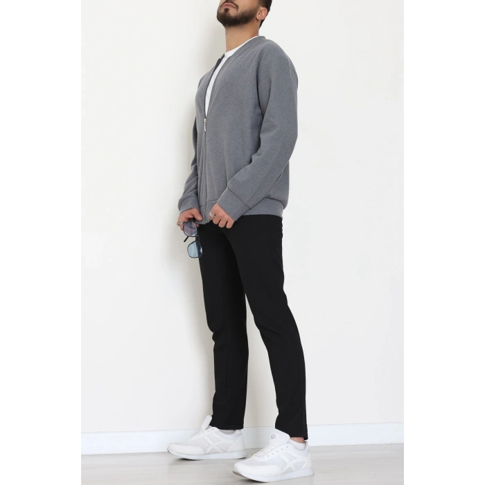 Fermuarlı Selanik Kumaş Erkek Sweat Füme - 42675.1567.