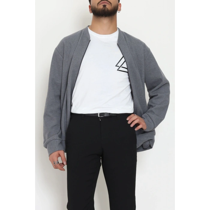 Fermuarlı Selanik Kumaş Erkek Sweat Füme - 42675.1567.