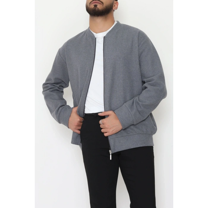 Fermuarlı Selanik Kumaş Erkek Sweat Füme - 42675.1567.