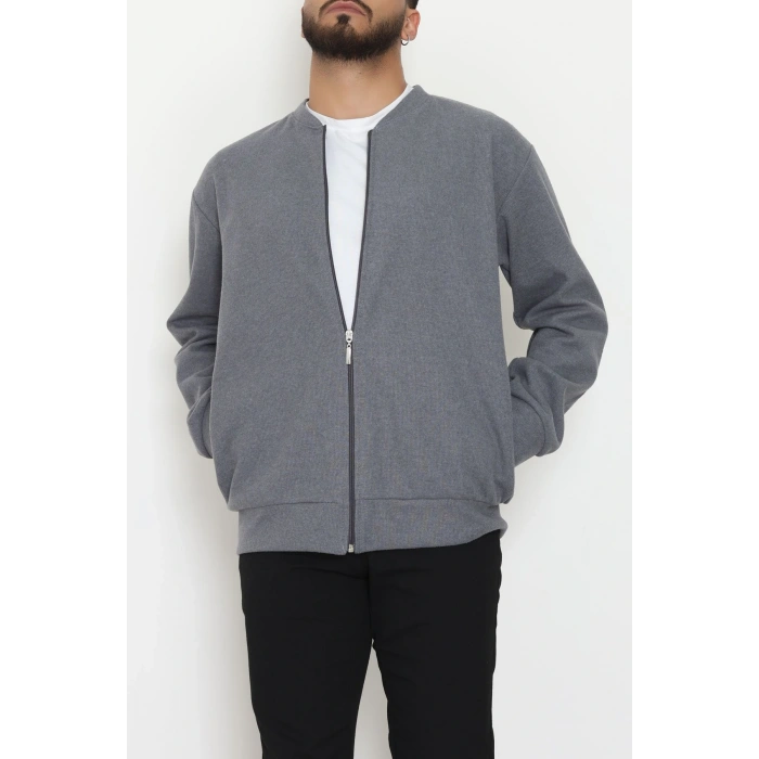 Fermuarlı Selanik Kumaş Erkek Sweat Füme - 42675.1567.