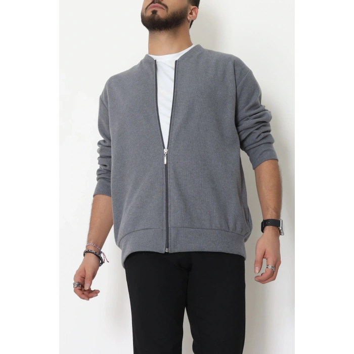 Fermuarlı Selanik Kumaş Erkek Sweat Füme - 42675.1567.