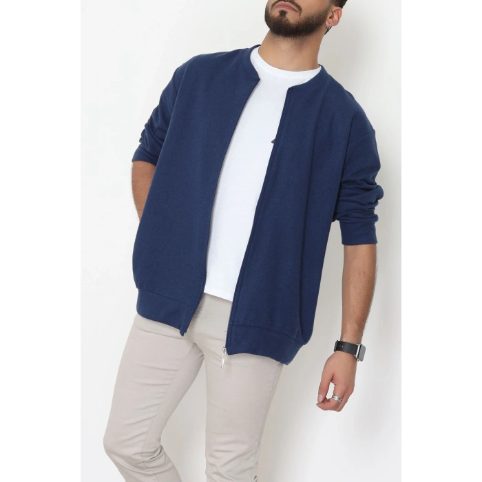 Fermuarlı Selanik Kumaş Erkek Sweat Lacivert - 42675.1567.