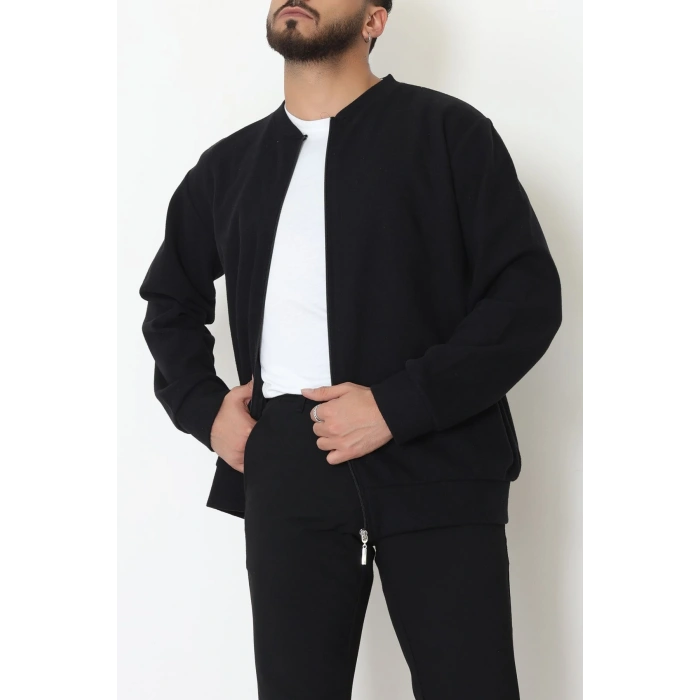 Fermuarlı Selanik Kumaş Erkek Sweat Siyah - 42675.1567.