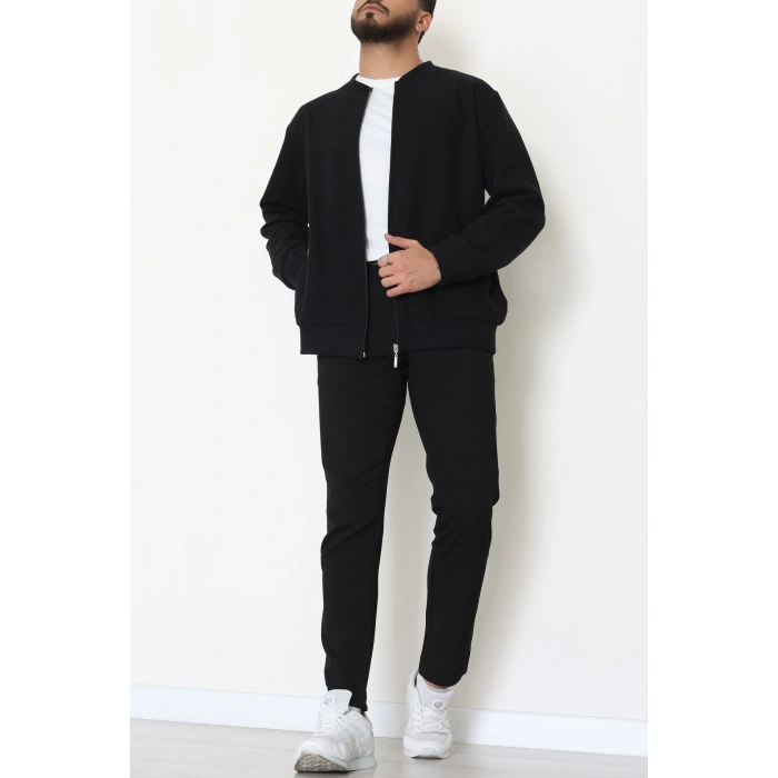 Fermuarlı Selanik Kumaş Erkek Sweat Siyah - 42675.1567.