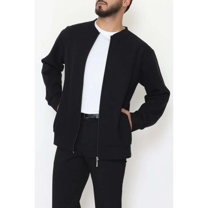 Fermuarlı Selanik Kumaş Erkek Sweat Siyah - 42675.1567.