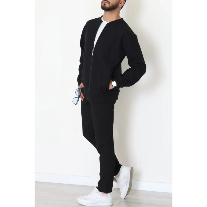 Fermuarlı Selanik Kumaş Erkek Sweat Siyah - 42675.1567.