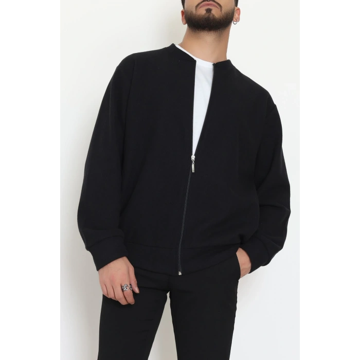 Fermuarlı Selanik Kumaş Erkek Sweat Siyah - 42675.1567.