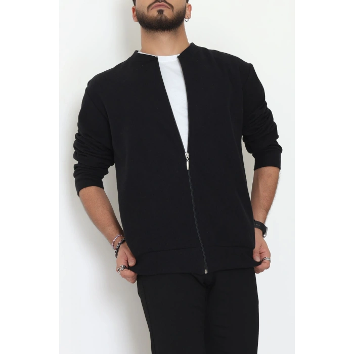 Fermuarlı Selanik Kumaş Erkek Sweat Siyah - 42675.1567.