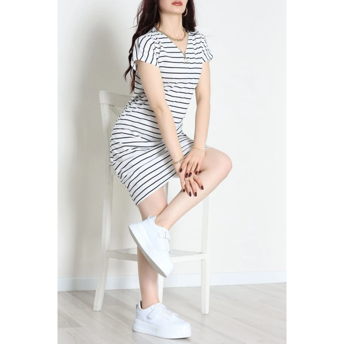 Fermuarlı Süprem Penye Elbise Beyazsiyah - 70825.1567.