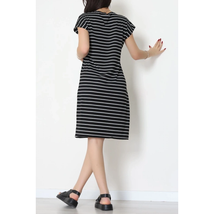 Fermuarlı Süprem Penye Elbise Siyahbeyaz - 70825.1567.