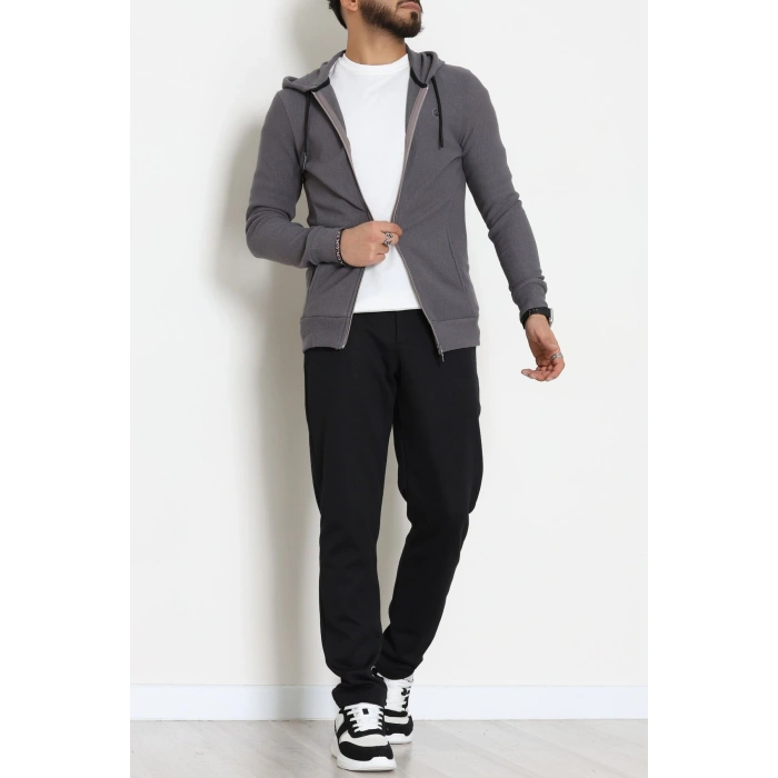 Fermuarlı Yan Kup Kapşonlu Erkek Sweat Füme - 25972.2125.