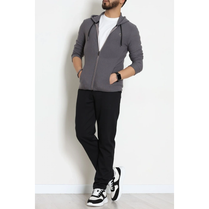 Fermuarlı Yan Kup Kapşonlu Erkek Sweat Füme - 25972.2125.