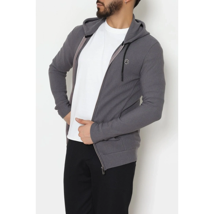 Fermuarlı Yan Kup Kapşonlu Erkek Sweat Füme - 25972.2125.