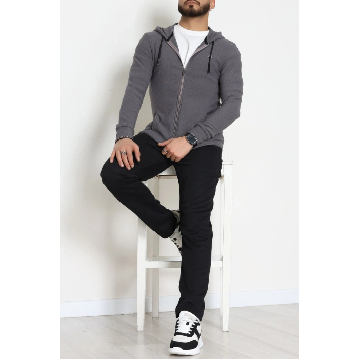 Fermuarlı Yan Kup Kapşonlu Erkek Sweat Füme - 25972.2125.