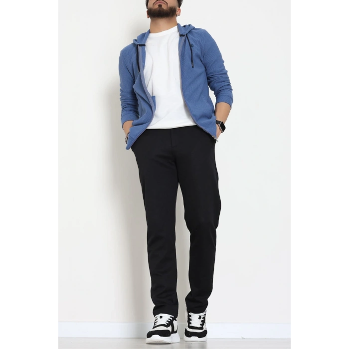 Fermuarlı Yan Kup Kapşonlu Erkek Sweat İndigo - 25972.2125.