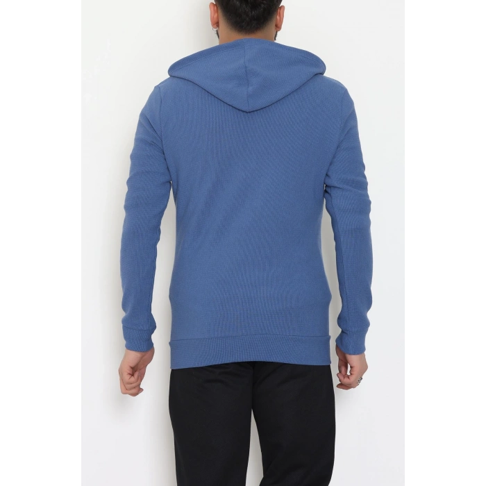 Fermuarlı Yan Kup Kapşonlu Erkek Sweat İndigo - 25972.2125.