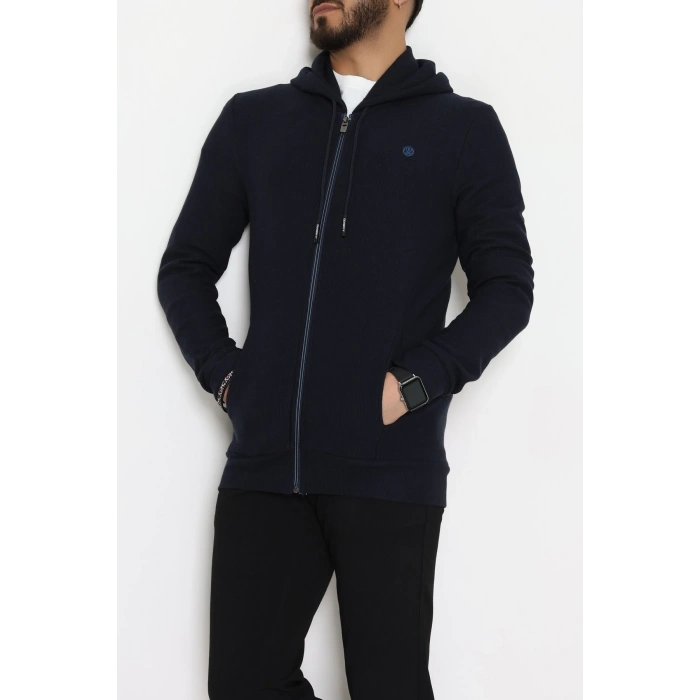 Fermuarlı Yan Kup Kapşonlu Erkek Sweat Lacivert - 25972.2125.