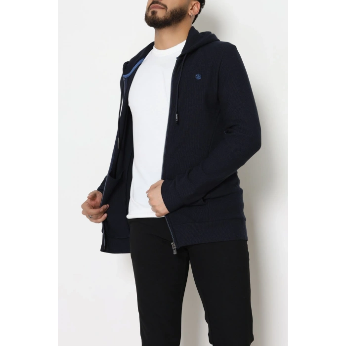 Fermuarlı Yan Kup Kapşonlu Erkek Sweat Lacivert - 25972.2125.