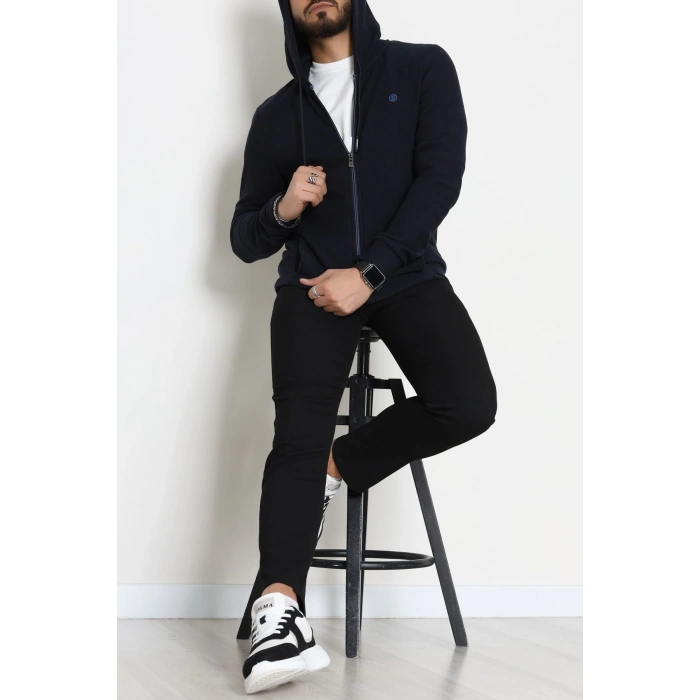 Fermuarlı Yan Kup Kapşonlu Erkek Sweat Lacivert - 25972.2125.